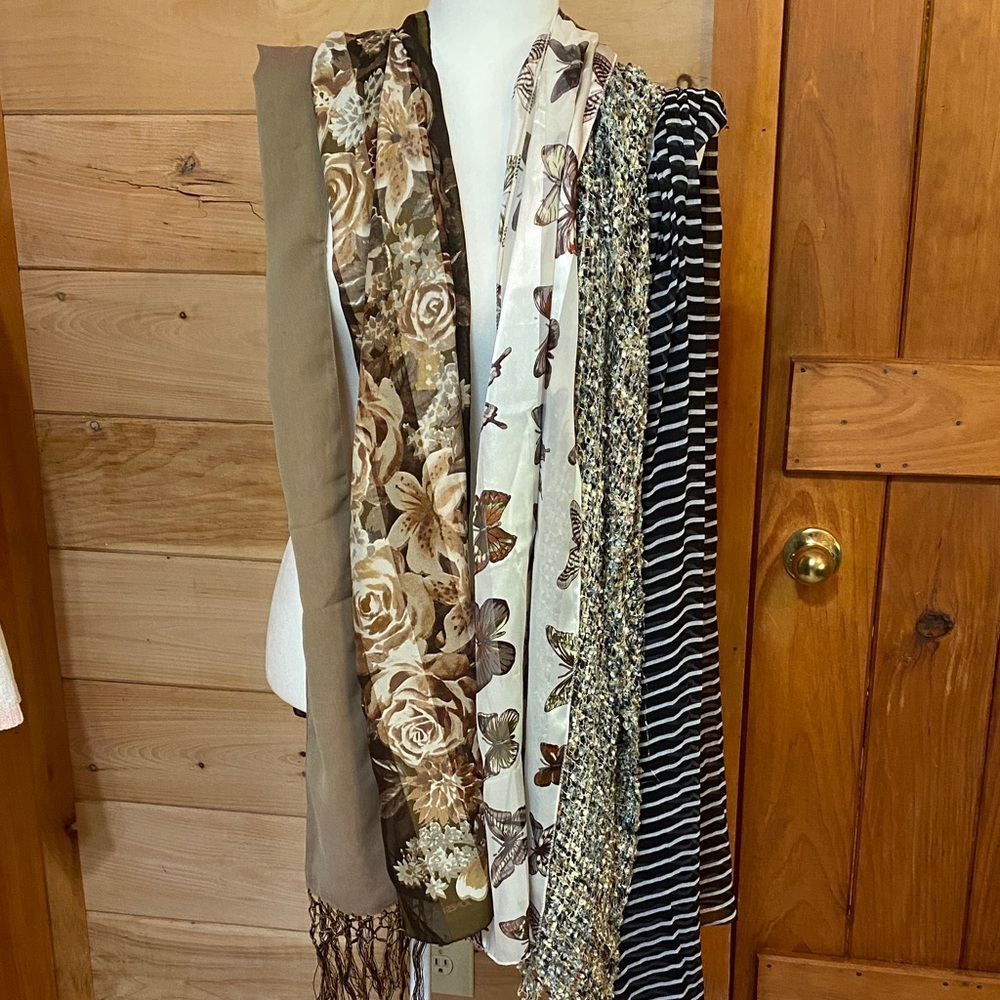 Elegant five scarf bundle from 80s-90's!